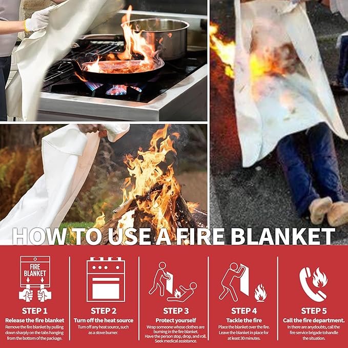 Fire Blanket for Home and Kitchen,40" x 40",2 Pack,Emergency Fire Blanket