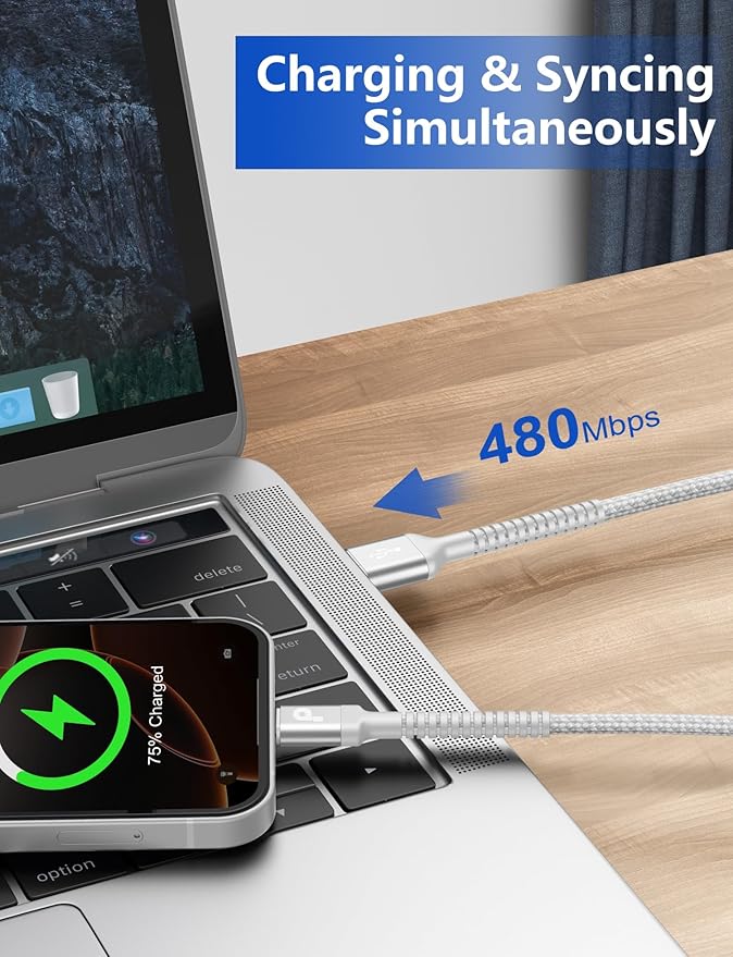 iPhone Charger Cable 3FT, 2Pack USB to Lightning Cable Extra Durable Braided, [Apple MFi Certified] Fast Charging iPhone Charger Cord Compatible with iPhone 14 13 12 11 8 7 Pro Max and More-Silver