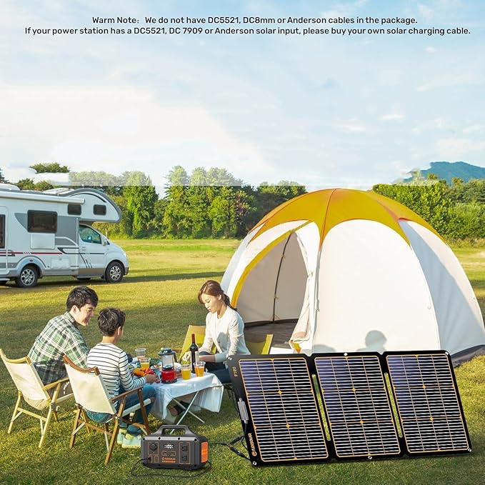 FlexSolar 120W Portable Solar Panel for Power Station, High Efficiency ETFE Foldable Solar Charger with Ajustable Stand and 4-in-1 Cable for Most Solar Generator/RV/Camping/Emergency Power Supply