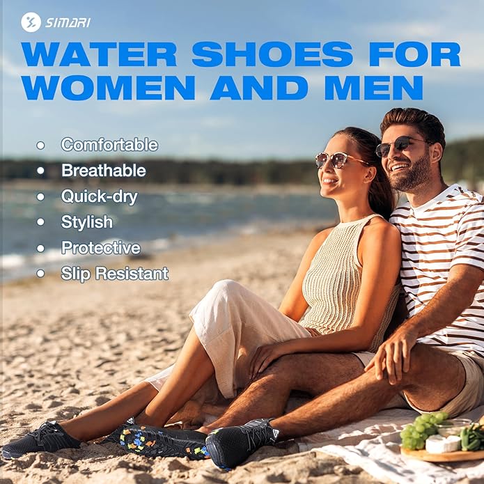 SIMARI Water Shoes for Women Men - Barefoot Quick-Dry Aqua Socks | Lightweight Swim Shoes for Surfing, Swimming, Beach Sports, Kayaking, Diving | Non-Slip Design