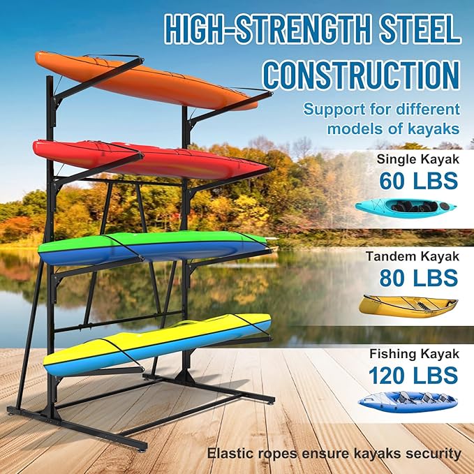 Kayak Storage Rack, Heavy Duty Freestanding Kayak Rack for Garage and Outdoor Storage, Kayak Stand Adjustable for Kayak, Canoe, Surfboard and Paddle Board