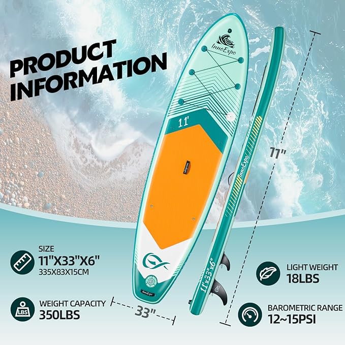 InnoExpo Inflatable Stand Up Paddle Boards with Premium Accessories, Wide Stable SUP Paddle Board Design, Non-Slip Comfort Deck for Youth & Adults