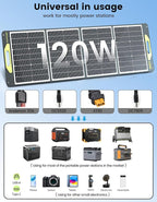 120W Portable Solar Panel, Greenmagic Foldable 120W Solar Panel 19V for Outdoor Camping RV Home, IP67 Waterproof with an Adjustable Kickstand Case, High 23% Efficiency