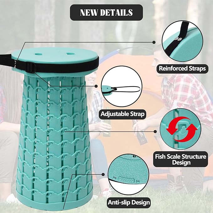 ALEVMOOM Upgraded Collapsible Stool with Thickened Cushion 18.31",600Lbs Max Weight Wider & Taller Pop Up Stool, Heavy Duty Portable Retractable Folding Chair or Travel Foot Rest for Camping Outdoors