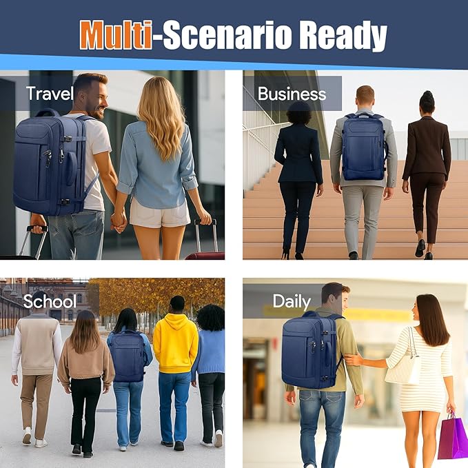 Travel Laptop Backpack, Expandable 40-50L Travel Backpack, 17.3 Inch Carry on Large Luggage TSA Flight Approved Laptop Bag, Multiple Pockets TSA Friendly Water Resistant Business Bag for Men, Blue