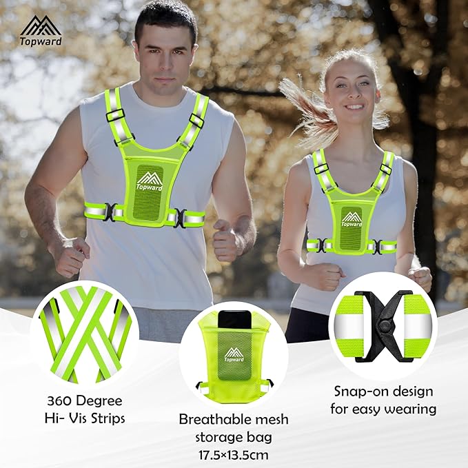 Running Vest Chest Phone Holder for Women Men, Reflective Vest Safety Gear for Dog Walking Cycling - Adjustable Waist/Shoulder