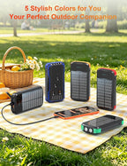 Solar Charger Power Bank, PD 20W Fast Charging External Batter, 40000mAh Portable Phone Charger Built in 4 Cables with Dual Bright Flashlights for Camping, Hiking, and Outdoor Use