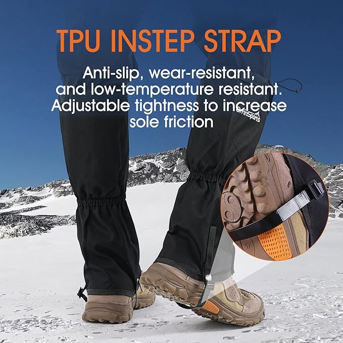 likloks Adjustable Leg Gaiters for Men & Women - Lightweight & Waterproof Gaiter for Hiking, Snow, Trail, Trekking, Hunting, Climbing