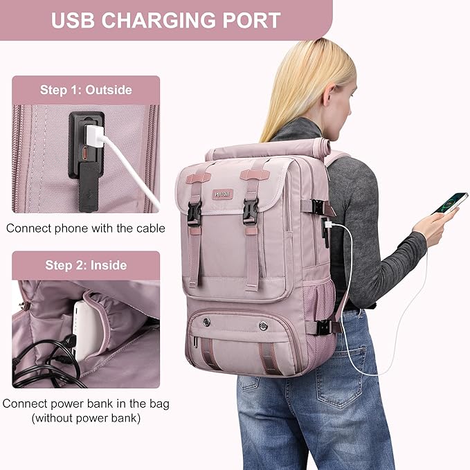 PIJUSHI Travel Backpack for Women Carry on Luggage Backpack Flight Approved Convertible Duffle Bag Fit 16 Inch Laptop(PE037 Light Purple)