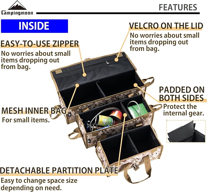CAMPINGMOON 21.7-inch Bottom Waterproof Outdoor Camping Tent Stakes Hammer Multi-container Box Storage Bag B-160C
