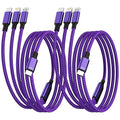 USB C Multi Charging Cable (2Pack 5FT), Nylon Braided 3 in 1 Charging Cable Multiple Charger Cord with Type-C/Micro USB and IP Port, Compatible with Most Cell Phones-Purple
