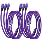 USB C Multi Charging Cable (2Pack 5FT), Nylon Braided 3 in 1 Charging Cable Multiple Charger Cord with Type-C/Micro USB and IP Port, Compatible with Most Cell Phones-Purple
