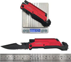 ALBATROSS 6-in-1 Survival Tactical Military Folding Pocket Knives with LED Light,Rope Cutter,Glass Breaker,Magnesium Fire Starter,Bottle Opener;Multi-Function Emergency Tool(Red)