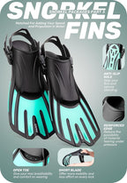 CAPAS Snorkel Mask Fins Set, Travel Size Snorkeling Gear for Adults with Adjustable Fins, Diving Mask and Dry Top Snorkel, Come with a Carrying Bag