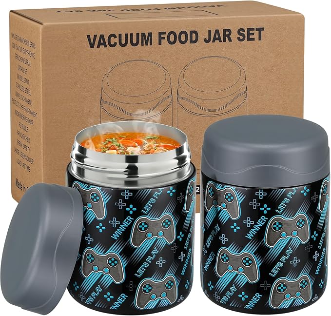 12oz 2 Pack Insulated Food Jar Set for Kids Soup Thermo Hot Food Lunch Container Wide Mouth Leak Proof Stainless Steel Vacuum Bento Box for School Office Travel Outdoors