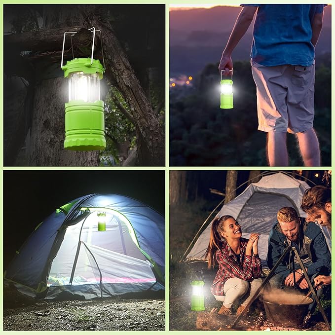 4-Pack LED Green Camping Lanterns, Portable Camping Lights, Outdoor Handled Lamps, Essential Emergency Lights for Power Outages, Hiking, Hurricane