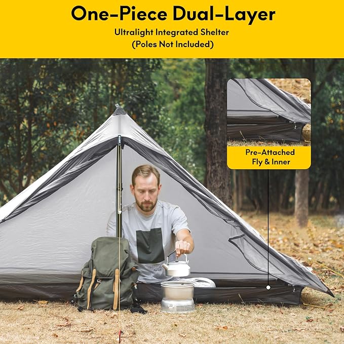 LANSHAN Ultralight Tent 3-Season Backpacking Tent for 1-Person or 2-Person Camping, Trekking, Kayaking, Climbing, Hiking