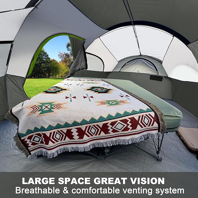 CAMPROS CP Tent 8 Person Camping Tents, Weather Resistant Family Tent, 5 Large Mesh Windows, Double Layer, Divided Curtain for Separated Room, Portable with Carry Bag