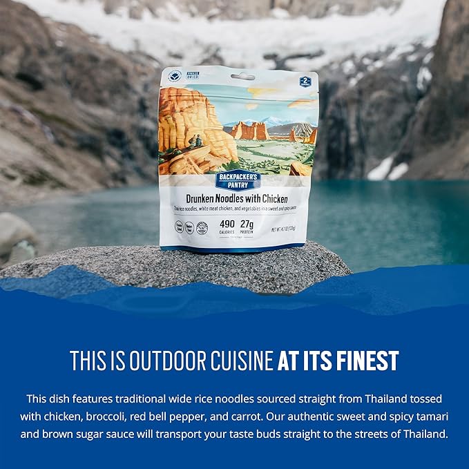 Backpacker's Pantry Drunken Noodles with Chicken | Freeze Dried Backpacking & Camping Food - Emergency Food - 27 Grams of Protein - 6 Count