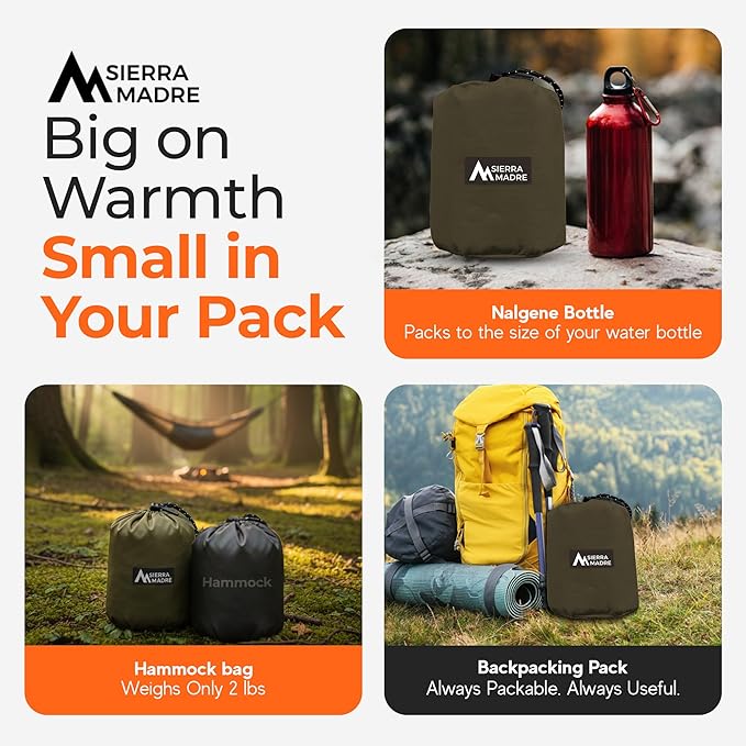 Sierra Madre Puffle 40 °F 5‑in‑1 Camping Quilt – Ultra-Soft Outdoor Blanket, Sleeping Bag, Under/Top Quilt, Poncho | Linkable, Compact, Adventure Gear