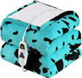 Cow Print Heated Electric Blanket Twin Size,62X84 Green Heating Blanket with 10 Heats Levels & 8 Hours Auto Off,Highland Cow Fleece Sherpa Blankets Warmer Gifts for Women Adults Couch,Washable,ETL