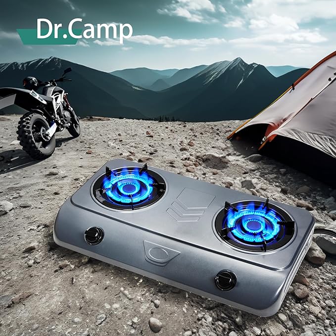 35000 BTU 2 Burner Propane Gas Stove Cooktop Outdoor Camping Stove Portable Double Burner for BBQ Boiling Frying Cooking Estufa de Gas Portátil Fogón de Gas