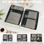 BAGAIL 4 Set/6 Set/8 Set Compression Packing Cubes Travel Accessories Expandable Packing Organizers (Half Mesh, 8-Jet Black)