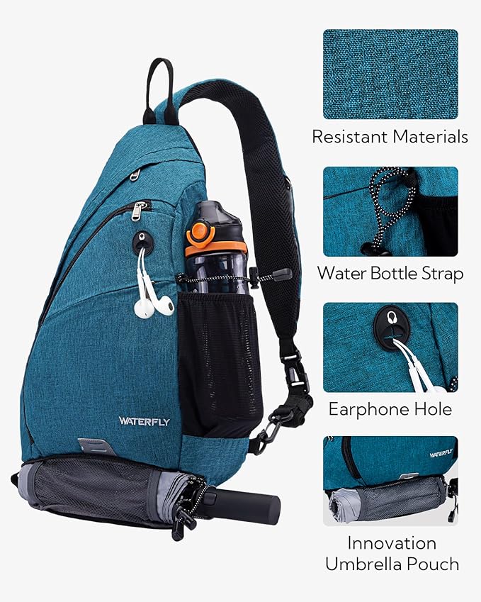 WATERFLY Sling Bag Sling Backpack Small Crossbody Shoulder Bag for Men Women Traveling Cycling Hiking Daypack