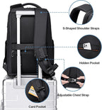 FENRUIEN Business Backpack for Men,Water Resistant Tech Backpack with Charger,Black Laptop Backpack 15.6 Inch