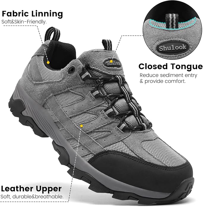 SHULOOK Men's Waterproof Hiking Shoes Lightweight Anti Slip Outdoor Ankle Boots Breathable Hike Trekking Trails Shoe
