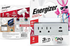 Energizer 2 Packs of 4 Device Fast Charging Multi Plug Wall Outlet Extender (2) AC Power Outlets (1) 20W PD Type C Port (1) 18W USB A Port Power Strip Expander Outlet Splitter Plug in Adapter