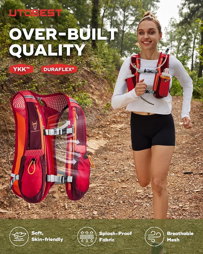 UTOBEST Running Vest, 5L Hydration Vest Lightweight, Breathable and Sweatproof Running Backpack, Adjustable Running Hydration Vest for Trail Running Marathon Race Jogging Cycling