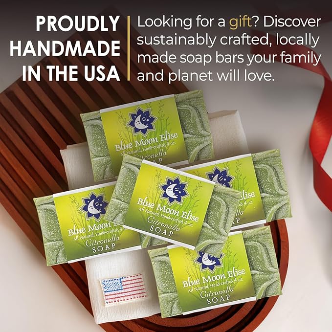 All Natural Citronella Soap Bars, Scented with Premium Citronella Essential Oils, Handmade in the USA, A Must-Have Outdoors and Camping Soap (5 pack)