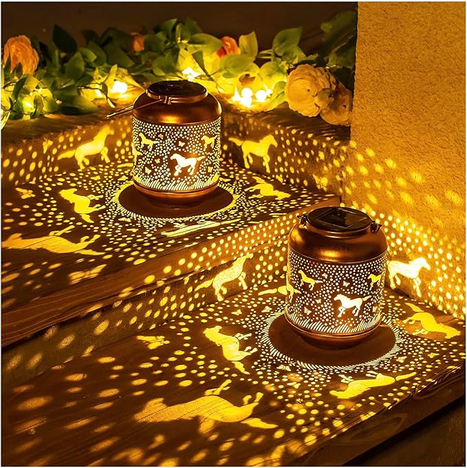 Horse Solar Lanterns Outdoor Waterproof Hanging Solar Lights Horse Gifts for Women Men Metal LED Decorative Light for Yard,Patio,Lawn,Tabletop,Pathway,Landscape,Garden Decor