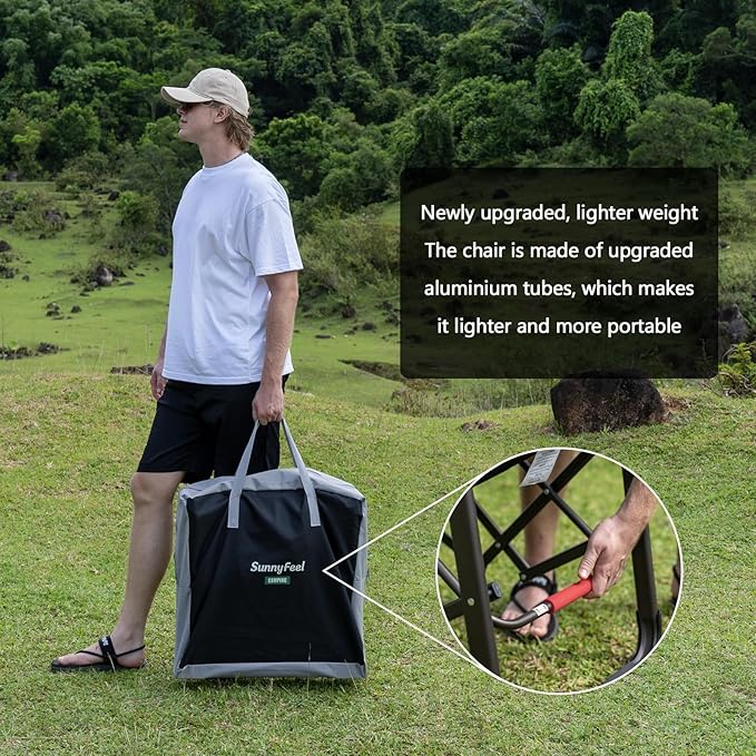 SUNNYFEEL Oversized Camping Directors Chair Black Portable Folding Chair for Adults Support 600lbs with Side Pocket and Side Table for Beach, Fishing, Trip, Picnic, Lawn, Outdoor Foldable Camp Chairs