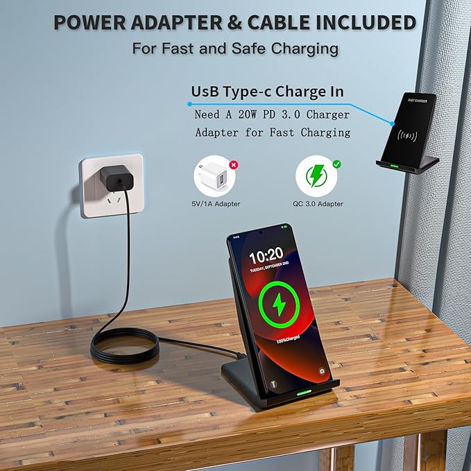 Wireless Charger Station,15W Desk Wireless Charging Stand 20W USB C Adapter for Apple iPhone 17 Pro/17/17/Air/16 Pro/16E/16 Plus/15/14/13,Samsung Galaxy S25/S24/S23/S22/Z Flip Fold/Note 20,Google etc