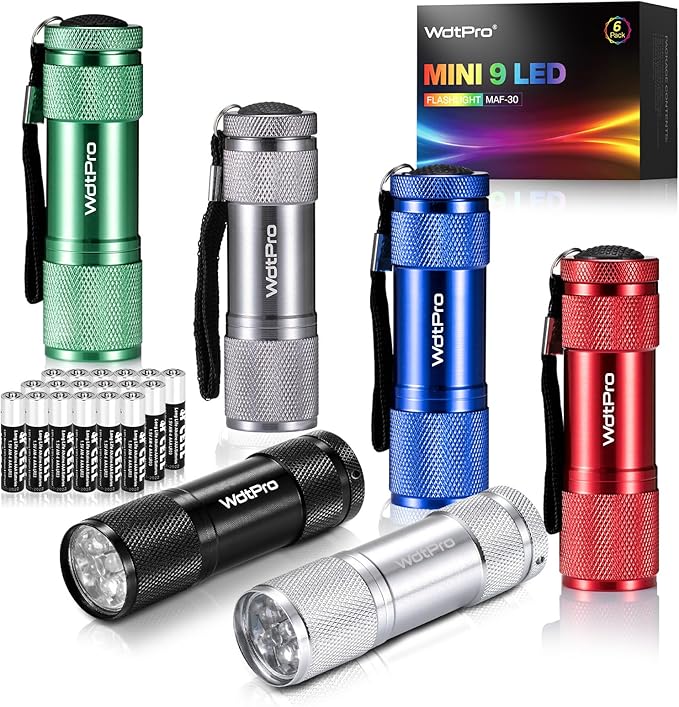 WdtPro LED Mini Flashlights, Super Bright Flashlight with Lanyard, Assorted Colors - Best Tac Torch Light for Kids, Night Reading, Power Outages, Camping(6 Pack)