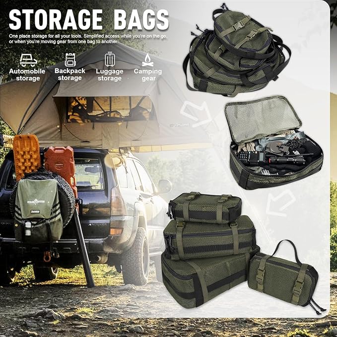 4 Set Tactical Packing Cubes ，Compressible Mesh Duffle Storage Bag,Portable Edc Molle Pouch Organizer.