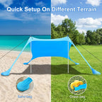 Beach Canopy Tent Sun Shade with UPF 50+ UV Protection, Beach Tent Sun Shelter with Sandbags, Poles and Ground Pegs and Anti-Wind Ropes for Outdoor, Camping, Backyard and Picnics