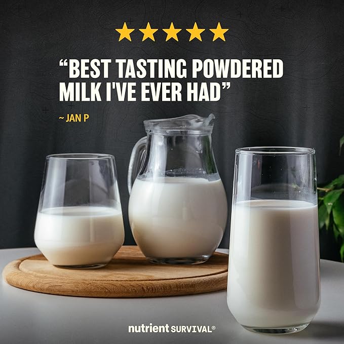 Nutrient Survival Vitamin Powdered Milk (4 Cans, 200 Servings), Freeze Dried Prepper Supplies & Emergency Food Supply, 21 Essential Nutrients, Soy & Gluten Free, Shelf Stable Up to 25 Years