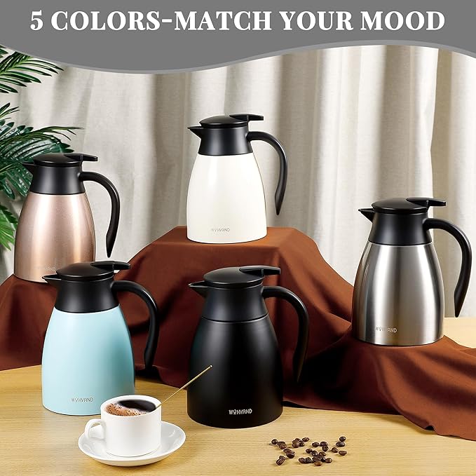 34 Oz Thermal Coffee Carafe, Stainless Steel Insulated Vacuum coffee crafts to keep coffee hot, 1 Liter Tea Water Coffee and Beverage Dispenser (Silver)