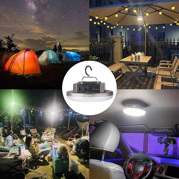 12000mAh 4000LM Camping Lights 3 Color Lighting Modes Bright Rechargeable LED Lamp 40W Hanging Tent Lights IPX5 Waterproof,Magnet,Power Failure Emergency Survival Kits & Christmas Day Gift