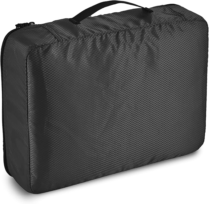 Amazon Essentials 4-Piece Packing Cubes Travel Accessories Set, Luggage Organizer with Double Zipper, Mesh Top, 100% Polyester, Medium, Black (Previously Amazon Basics)