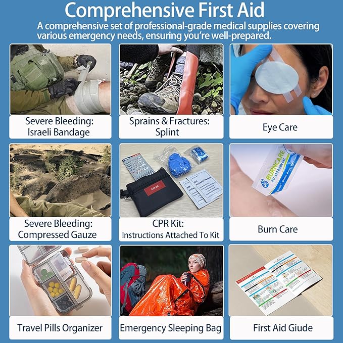 Comprehensive First Aid Kit, Premium Emergency Trauma Kits with Shoulder Strap for Car Camping Gear, Labelled Compartments Survival Kit, Home Essentials, Outdoor Emergency Medical Supplies -324 Piece