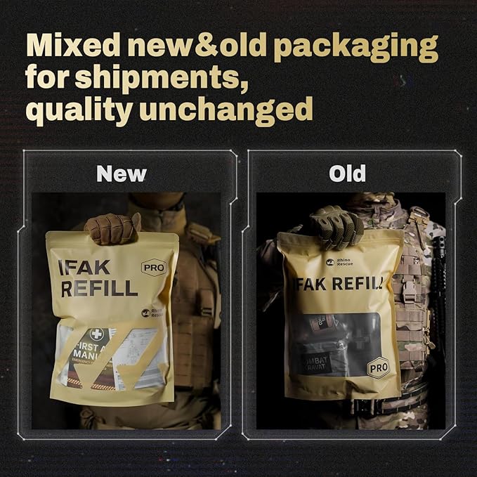 RHINO RESCUE IFAK Refill Kit 17Pcs with CAT Gen-7 Tourniquet, Emergency Tactical First Aid Kit Medical Supplies, IFAK Trauma Kit Combat Pack for Trauma Wound Care, Gunshot, Survival, Car & Camping