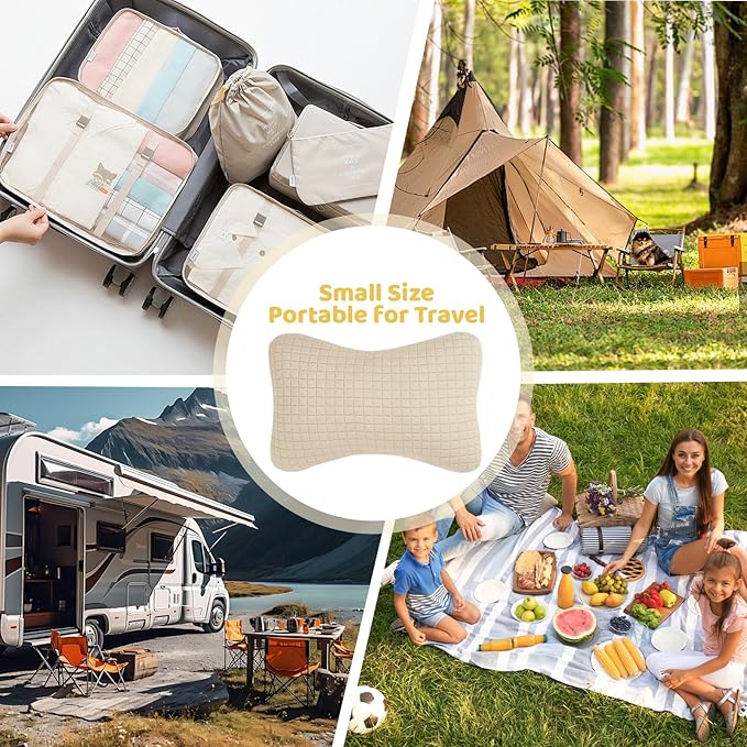 vocheer 11x7in Mini Travel Pillow, Small Pillows for Sleeping, Tiny Pillows for Neck, Wrist, Lumbar and Knee, Pets Pillow, Cotton, Cover Removable, Machine Washable (Dark Beige-2PC)