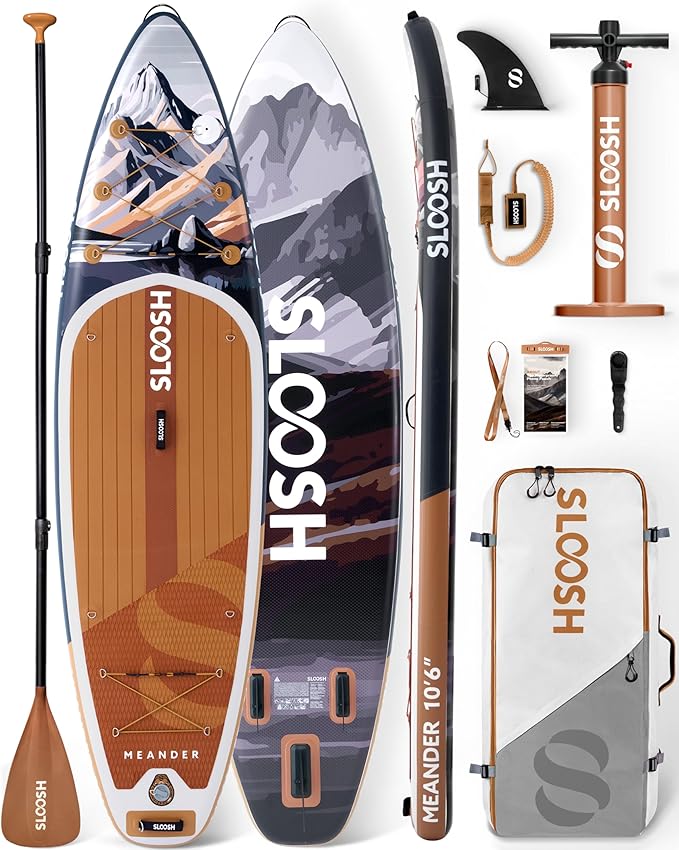 SLOOSH Inflatable Stand Up Paddle Board, 10'6" Inflatable Paddle Boards with Premium Accessories, Non-Slip EVA Deck, Ultra-Light Carry Bag Pump, Meander SUP for Youth & Adults