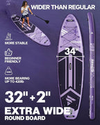 Flypark 11'x34 Inflatable Paddle Boards, Extra Wide SUP for 420lbs/3Adults, Yoga Stand Up Paddle Board, 110L Backpack, 15 D-Rings, Shoulder Strap, US-Fin, 2-Action Pump