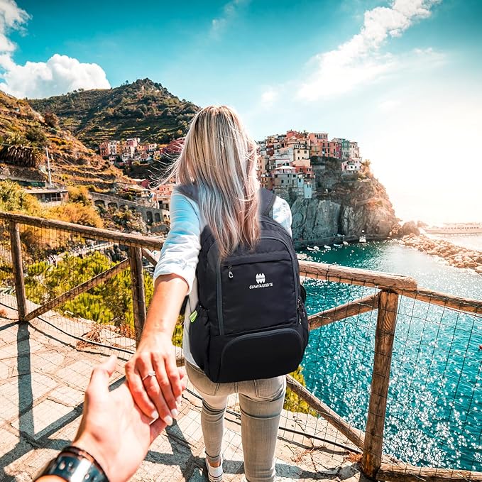 Lightweight Packable Travel Backpack, 30L Black Daypack Hiking Backpack for Women Men, Waterproof and Foldable, Travel Backpack Carry on Flight Approved