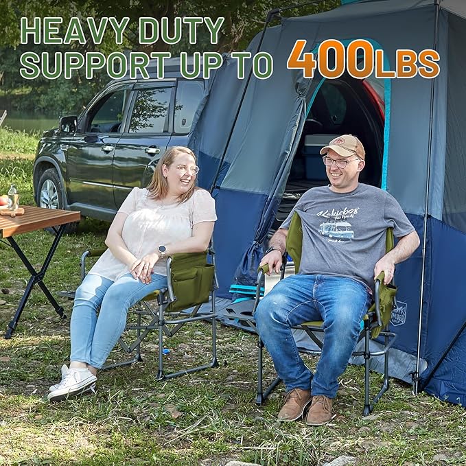 Timber Ridge Aluminum Camping Directors Chair with Side Table Pocket, Portable Folding Chair, Heavy Duty Lawn Chair for Fishing Trip Picnic Concert Outdoor 400lbs, Green